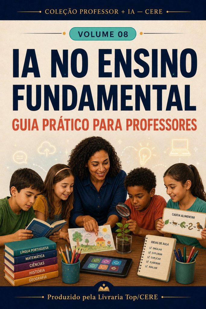 Capa do e-book IA no Ensino Fundamental — Guia Prático para Professores, Volume 08 da Coleção Professor + IA da Livraria Top/CERE